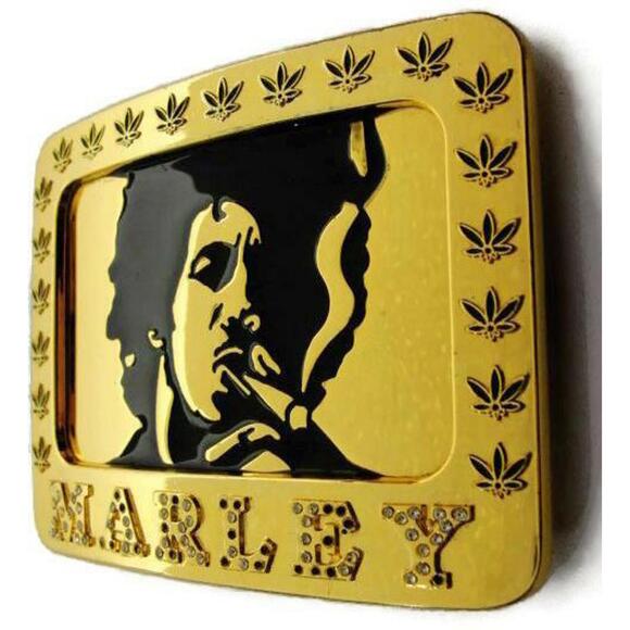 Bob Marley Enameled OSFA Reggae With Rhinestones Accent Gold Tone Belt Buckle - Picture 11 of 12